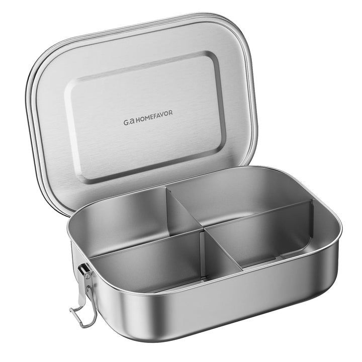 G.a HOMEFAVOR Edelstahl Brotdose Metall Lunchbox mit 4 Fächern 1400ml Auslaufsichere Bento Box Gross
