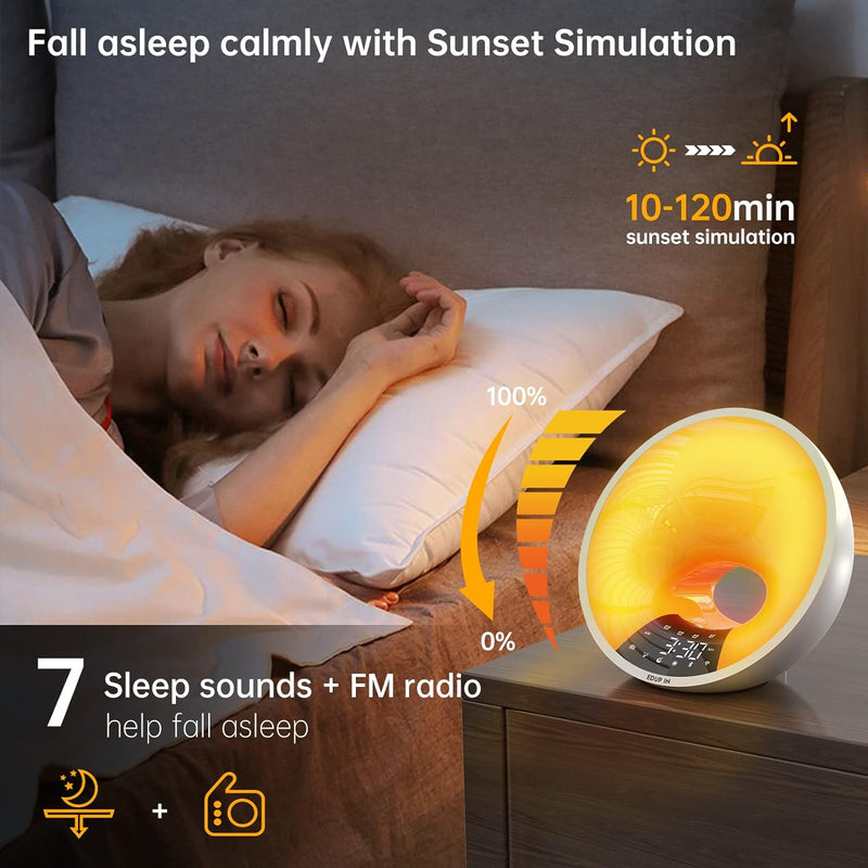 EDUP IN Lichtwecker Wake Up Light Smart Wecker Simuliert Sonnenaufgang Bluetooth Lautsprecher APP St