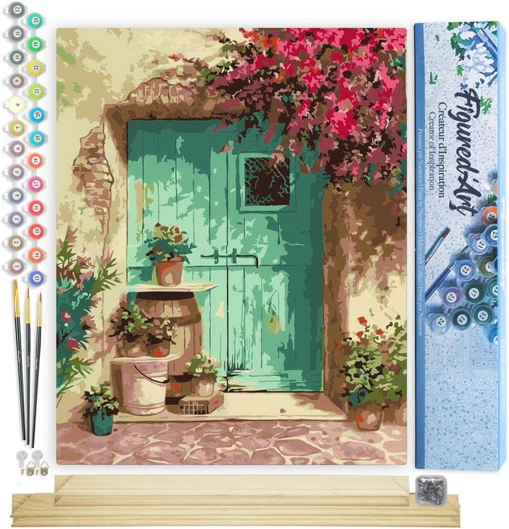 Figured'Art Malen Nach Zahlen Erwachsene Mit Rahmen Eingang mit Blumen - Paint by Numbers Basteln DI