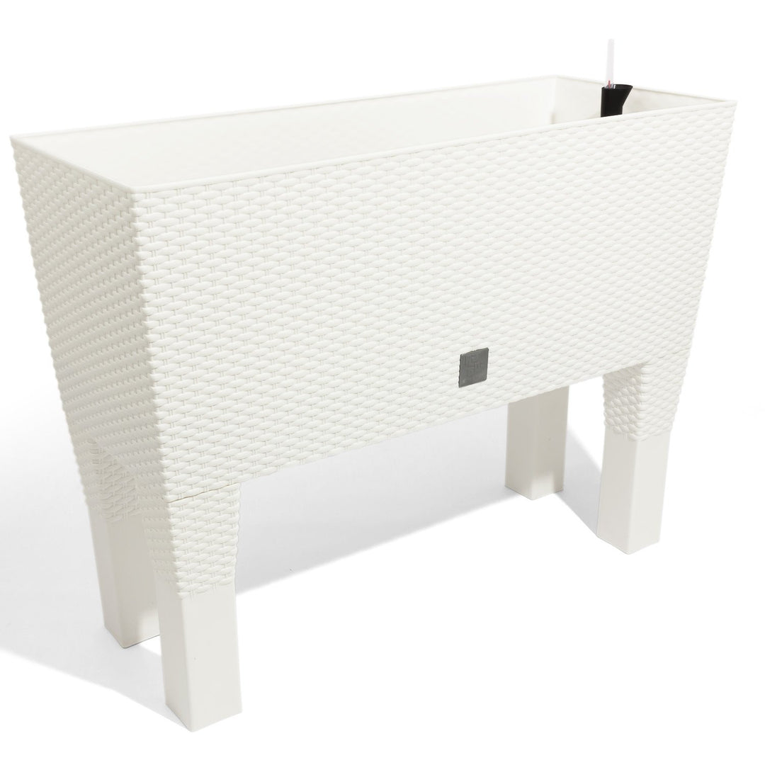 72L Blumentopf Blumenbank m. Füssen in Rattan-Optik Bewässerungssystem Serie Case High weiss