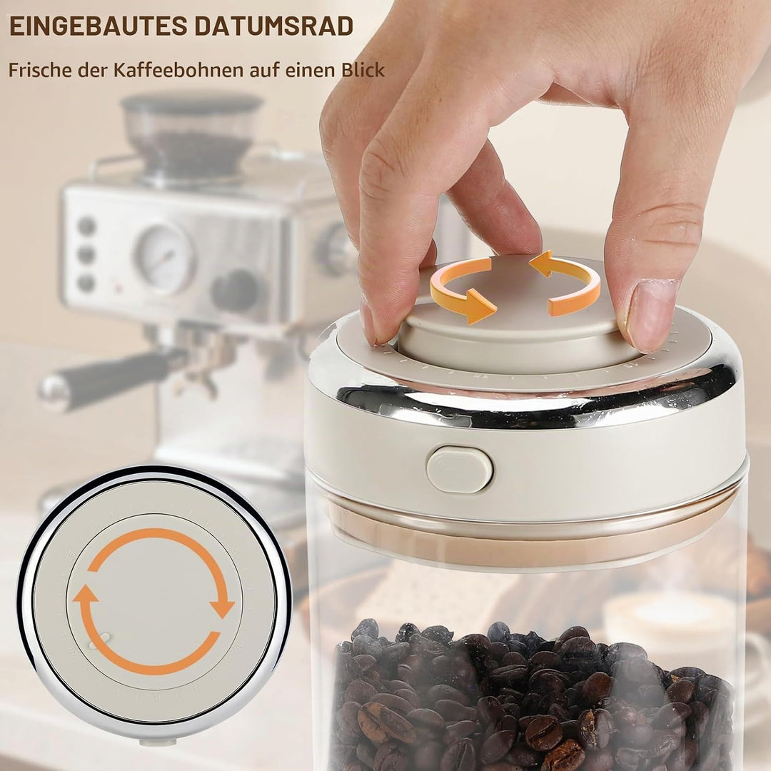Kaffeedose Luftdicht, 1700ml Kaffeebohnen Behälter, Kaffeebehälter mit CO₂-Ventil &amp; Datumsanzeige, A