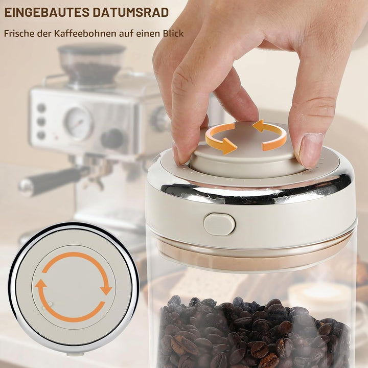 Kaffeedose Luftdicht, 1700ml Kaffeebohnen Behälter, Kaffeebehälter mit CO₂-Ventil &amp; Datumsanzeige, A