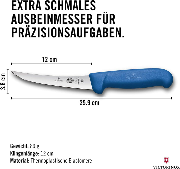 Victorinox Fibrox Ausbeinmesser, Scharfes Küchenmesser für Fleisch und Fisch, 12 cm, Gebogene Klinge