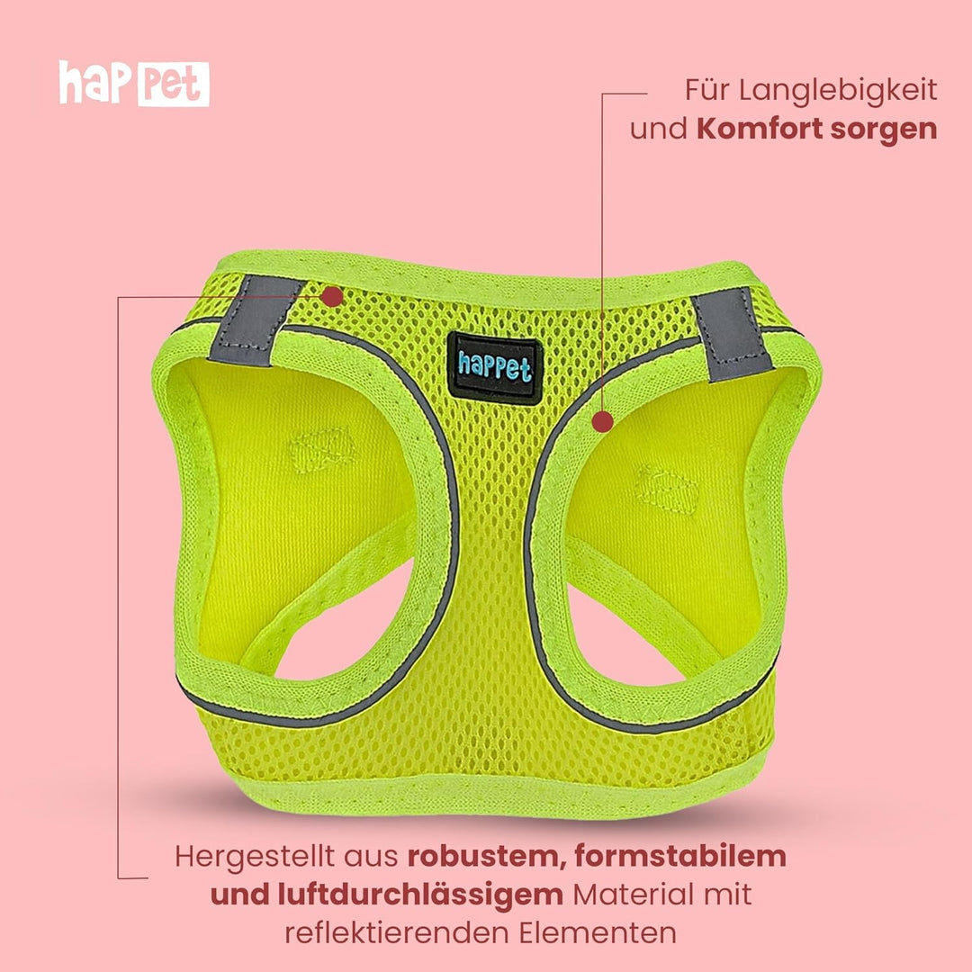 HAPPET Hundegeschirr für kleine Hunde Air Comfort XXS Neon Grün – atmungsaktives, gepolstertes &amp; ver