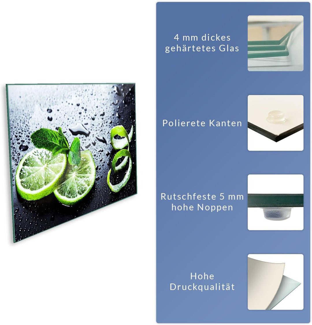 Herdabdeckplatte Abdeckung Ceranfeld Abdeckplatte Schneidebrett 1-Teilig 80x52 Lemon Grün Spritzschu