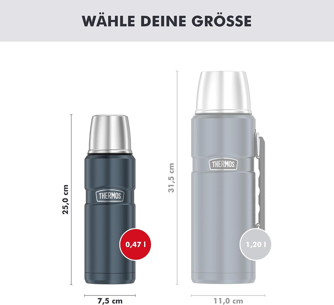 THERMOS STAINLESS KING Thermosflasche ice grey 0,47l - Edelstahl, absolut dicht, mit Trinkbecher, 12