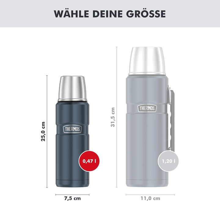THERMOS STAINLESS KING Thermosflasche ice grey 0,47l - Edelstahl, absolut dicht, mit Trinkbecher, 12