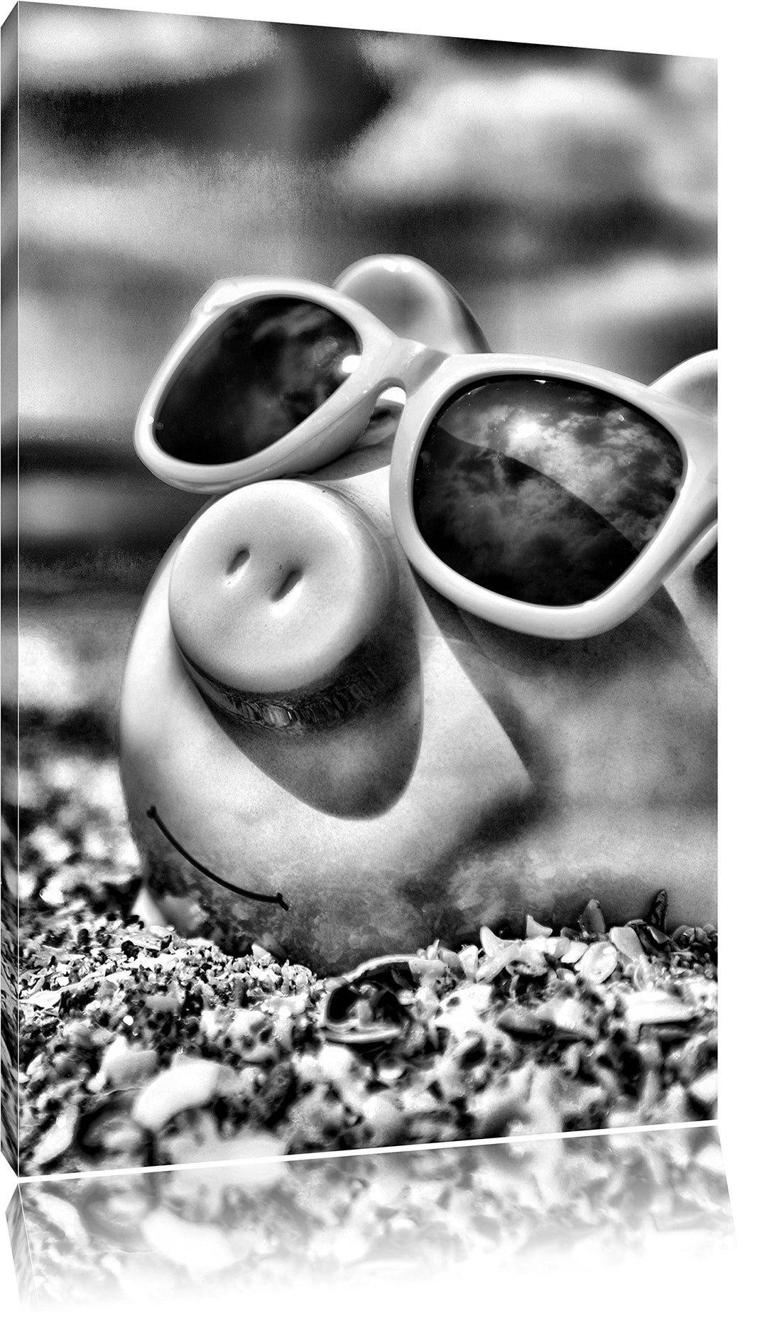 Pixxprint Schweinchen am Strand / 100x70cm Leinwandbild bespannt auf Holzrahmen/Wandbild Kunstdruck