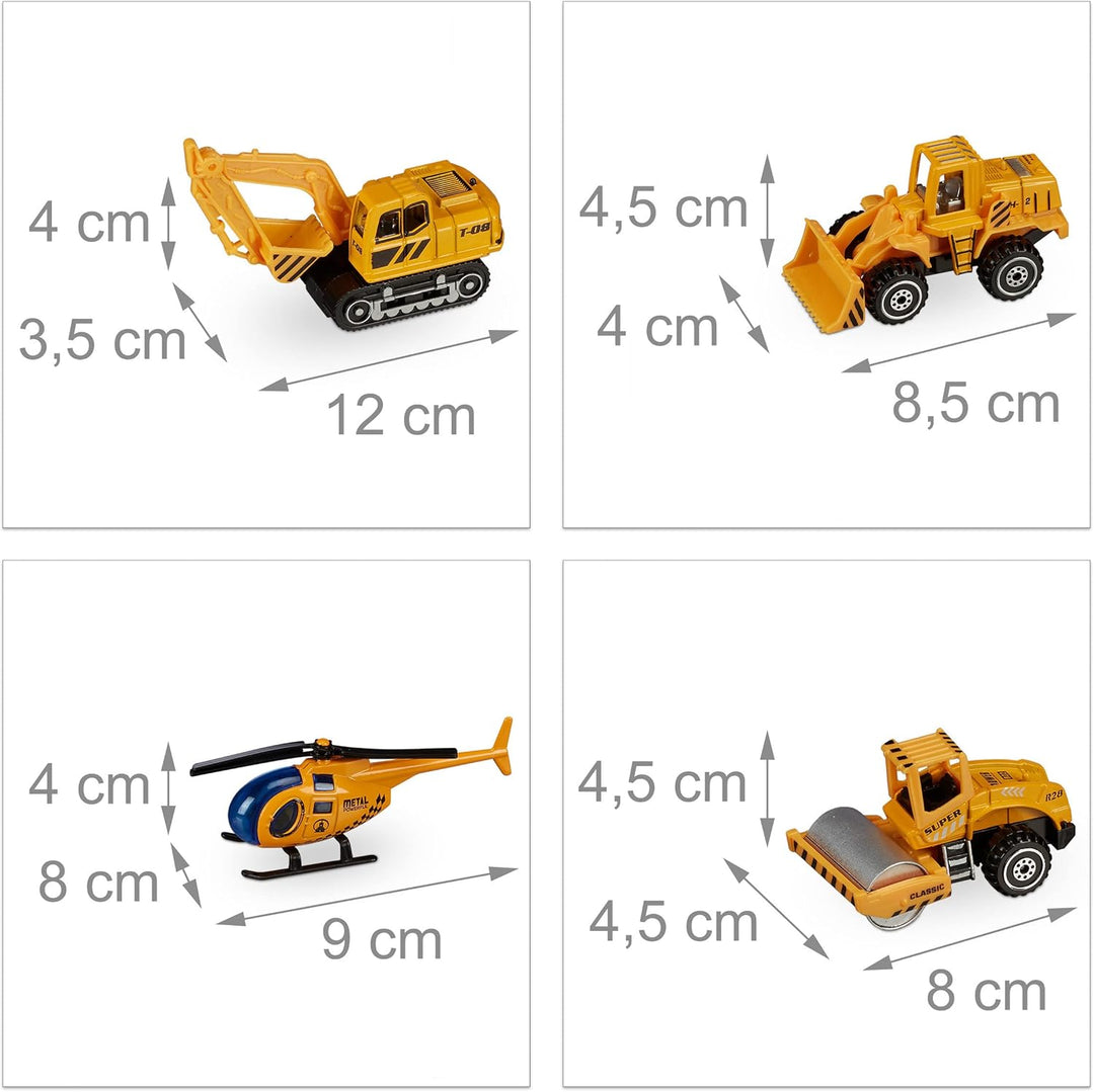 Relaxdays Baustellenfahrzeuge Kinder, 6er Set, Spielzeugautos, Mini Baustelle, ab 3 Jahre, Metallaut