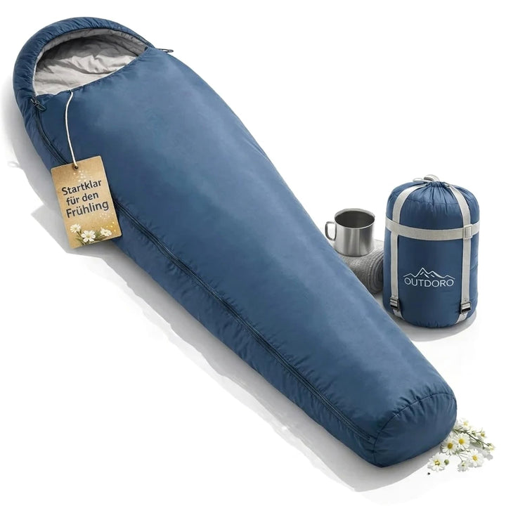 Outdoro ultraleichter Schlafsack 800g - kleines Packmass - leicht, dünn und warm - Idealer Sommersch