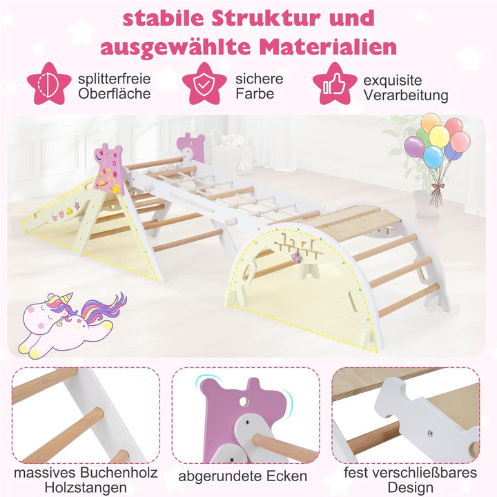 GOPLUS 9-in-1 Klettergerüst Indoor, Kletterdreieck Holz, 4er Set Kletterspielzeug mit Kletternetz, K