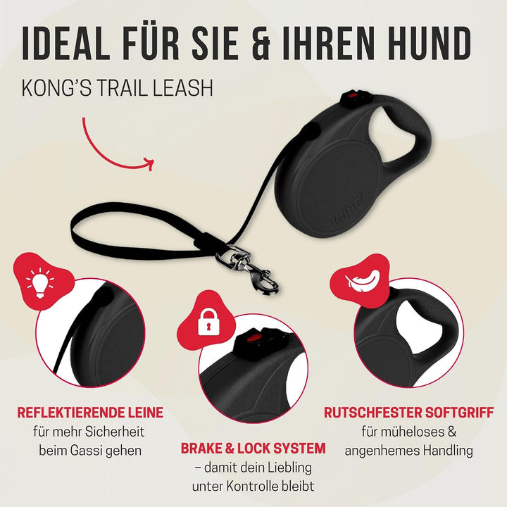 KONG ausrollbare Hundeleine "Trail" I hochwertige Rollleine mit Break &amp; Lock System I lange Leine fü