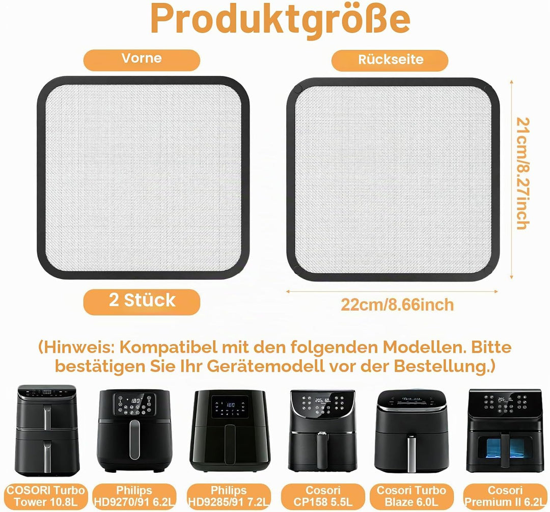 2 Stück Edelstahl Spritzschutz für Cosori Airfryer Heissluftfritteuse CP158 5,5L, TurboBlaze 6,0L, P