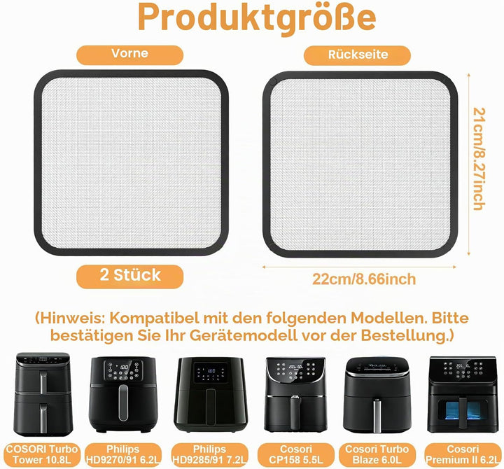 2 Stück Edelstahl Spritzschutz für Cosori Airfryer Heissluftfritteuse CP158 5,5L, TurboBlaze 6,0L, P