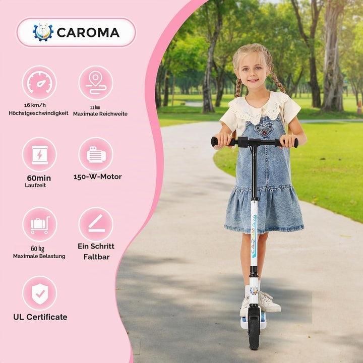 Caroma E Scooter Kinder von 8-12 Jahren, 180W Motor, bis zu 16 km/h &amp; 8 km, Elektroroller Kinder mit