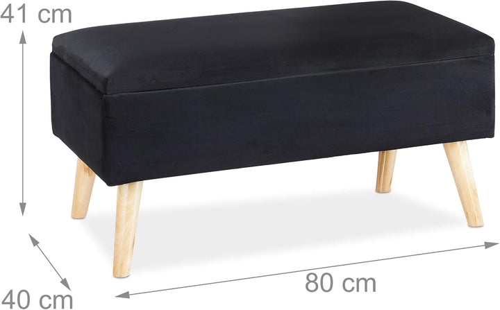 Relaxdays Sitzbank mit Stauraum, Samtbezug, 40 L, gepolstert, Holzbeine, Flur, 2er Truhenbank, 41 x