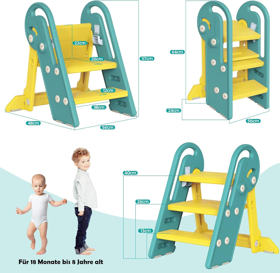 Onasti Tritthocker Kinder, Höhenverstellbar 3 Stufen Hocker Kinder, Trittschemel für Baby mit Handha