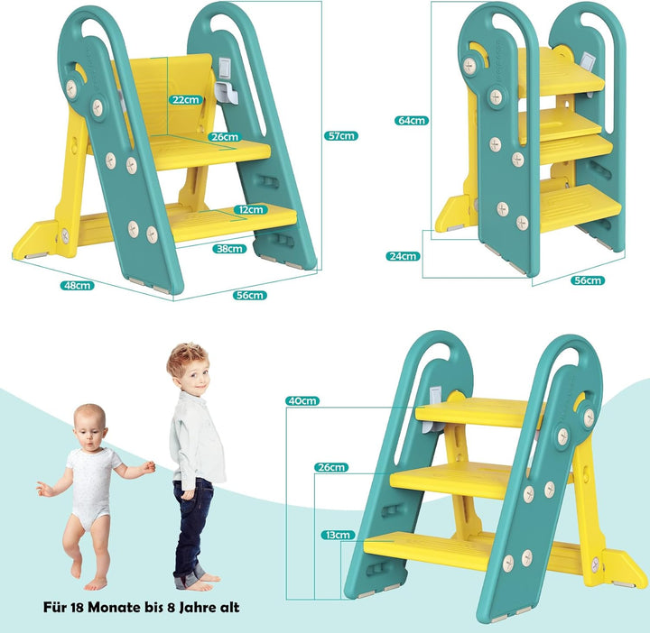Onasti Tritthocker Kinder, Höhenverstellbar 3 Stufen Hocker Kinder, Trittschemel für Baby mit Handha