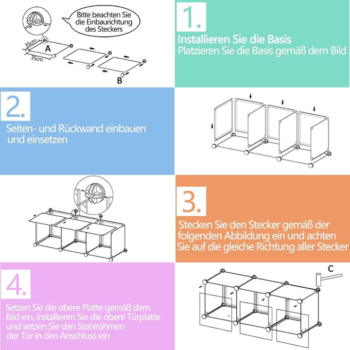 YUENFONG Kleiderschrank Regalsystem aus 8 Würfeln PP Material, Garderobenschrank mit Türen, Schuhsch