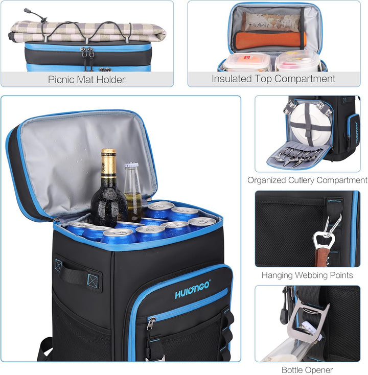Hulongo Grosser Wasserdichter Isolierter Kühlrucksack Auslaufsicherer Faltbar Kühler Rucksack Schwar