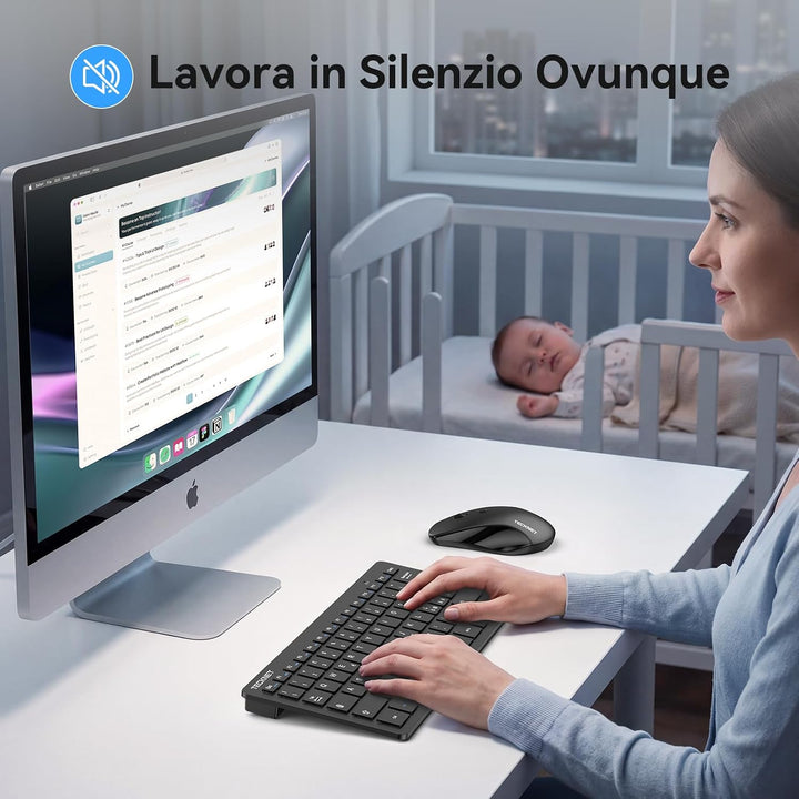 TECKNET Italienische QWERTY-Tastatur und Maus, 2.4G kabellose Tastatur und leise Maus mit Nano-USB-E