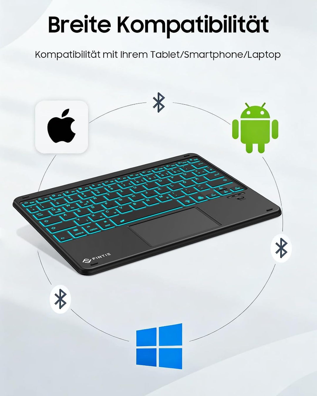 FINTIE Kabellose Bluetooth Tastatur mit Touchpad, Beleuchtet Schwarz, Beleuchtet Schwarz