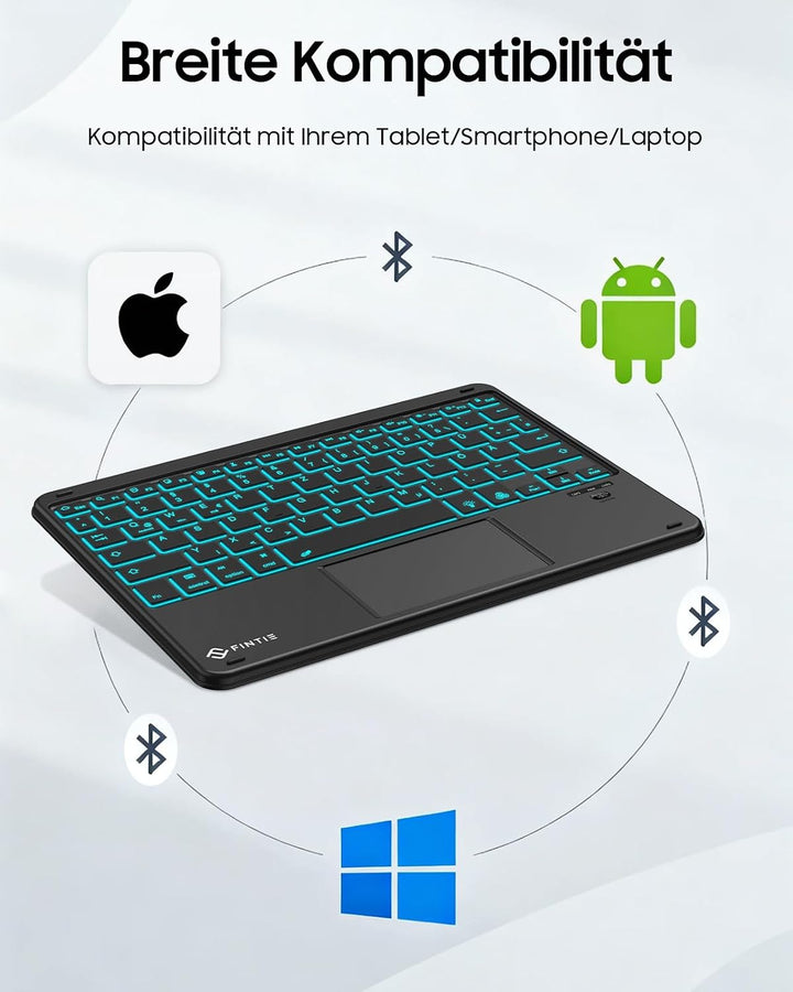 FINTIE Kabellose Bluetooth Tastatur mit Touchpad, Beleuchtet Schwarz, Beleuchtet Schwarz