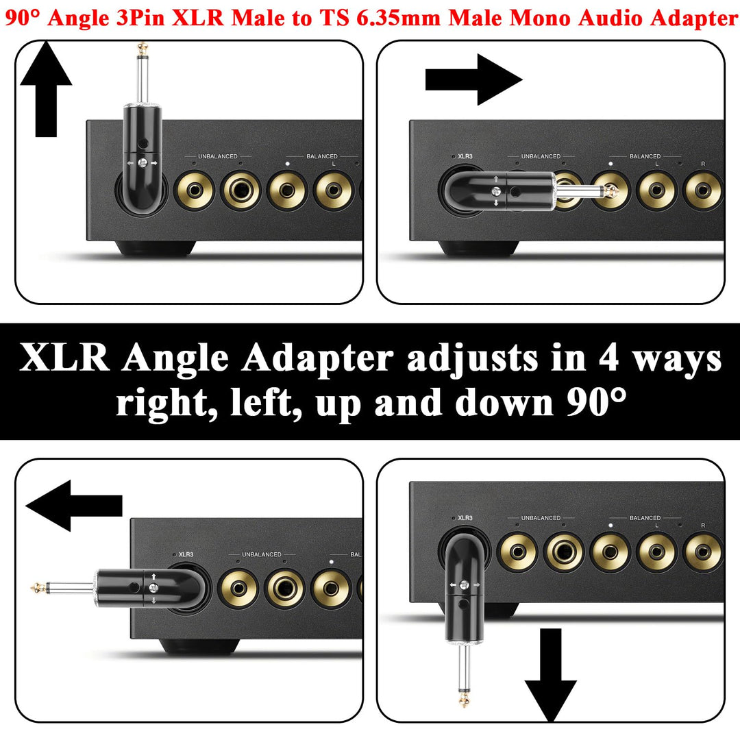 QIANRENON Einstellbarer 90° Winkel XLR auf TS 6.35mm Unsymmetrischer Mikrofon Adapter 3Pin-XLR Steck