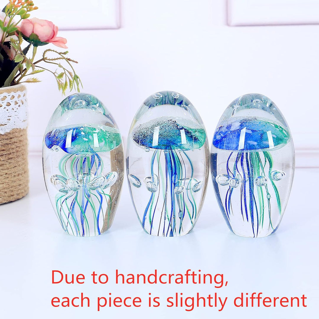 EUSTUMA Handgeblasenes Glas Quallen Figur Ornament, Meerestier Ornament für Aquarium Aquarium, Meere