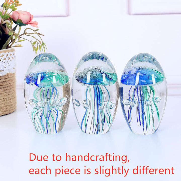 EUSTUMA Handgeblasenes Glas Quallen Figur Ornament, Meerestier Ornament für Aquarium Aquarium, Meere