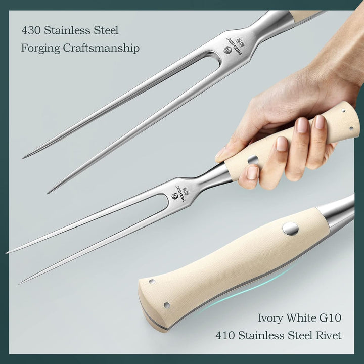 HEZHEN Rostfreier Stahl 430 Tranchiergabel, Fleischgabel Türkei Outdoor BBQ Grillen, Ergonomischer E