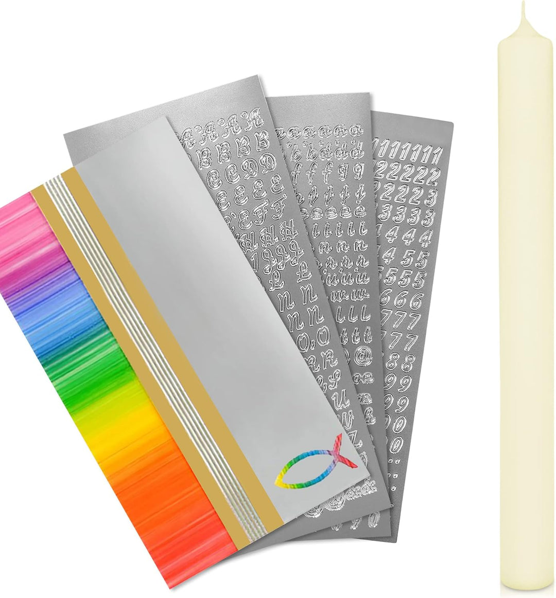 WIKAKERZEN Kerzen-Rohling Set für Taufe Hochzeit Kommunion selbst gestalten mit Buchstaben zum Klebe