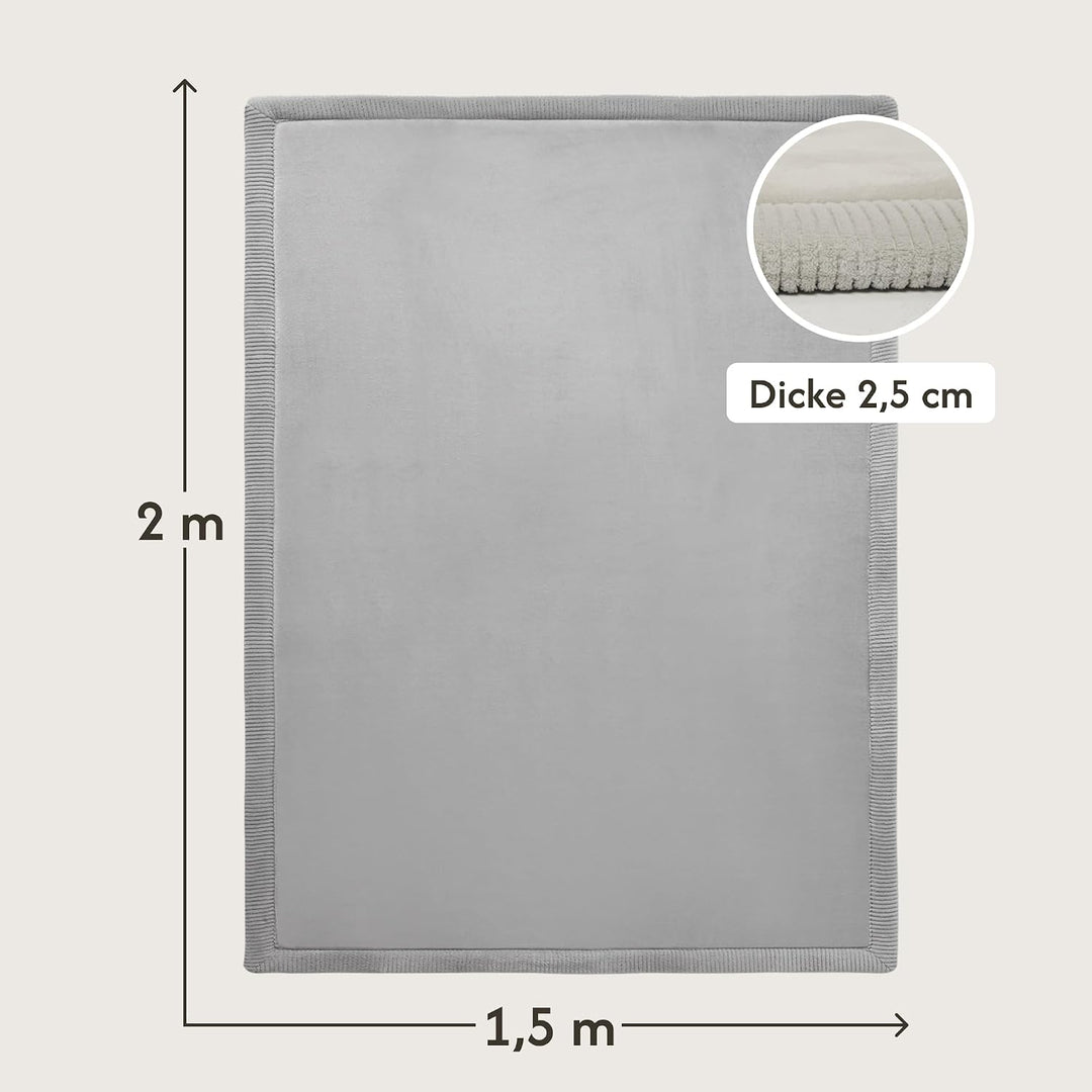 Wolkenweiche Samtmatte-Spielmatte Baby 200x150x2,5cm, Grau – Kinderteppich mit hochwertigem Memory-S