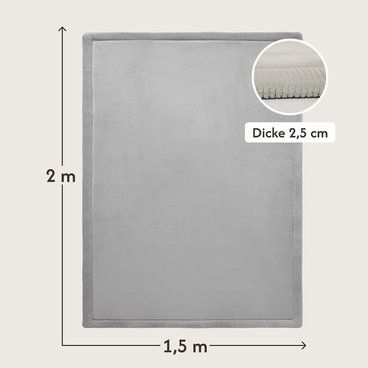 Wolkenweiche Samtmatte-Spielmatte Baby 200x150x2,5cm, Grau – Kinderteppich mit hochwertigem Memory-S