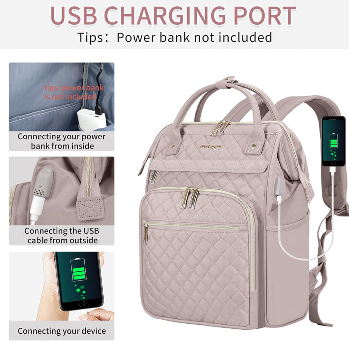 EMPSIGN Laptop Rucksack Damen mit Laptopfach 17 Zoll, Laptop Rucksack Schulrucksack Mit USB Ladeansc