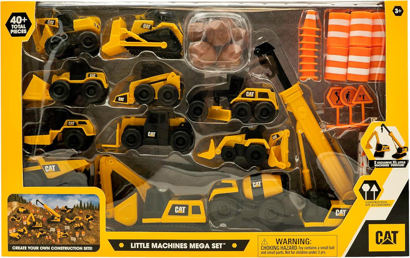 CAT® Construction Little Machines Mega-Set I Mit 40 Teilen I Enthält Fahrzeuge, einen Kran, Verkehrs