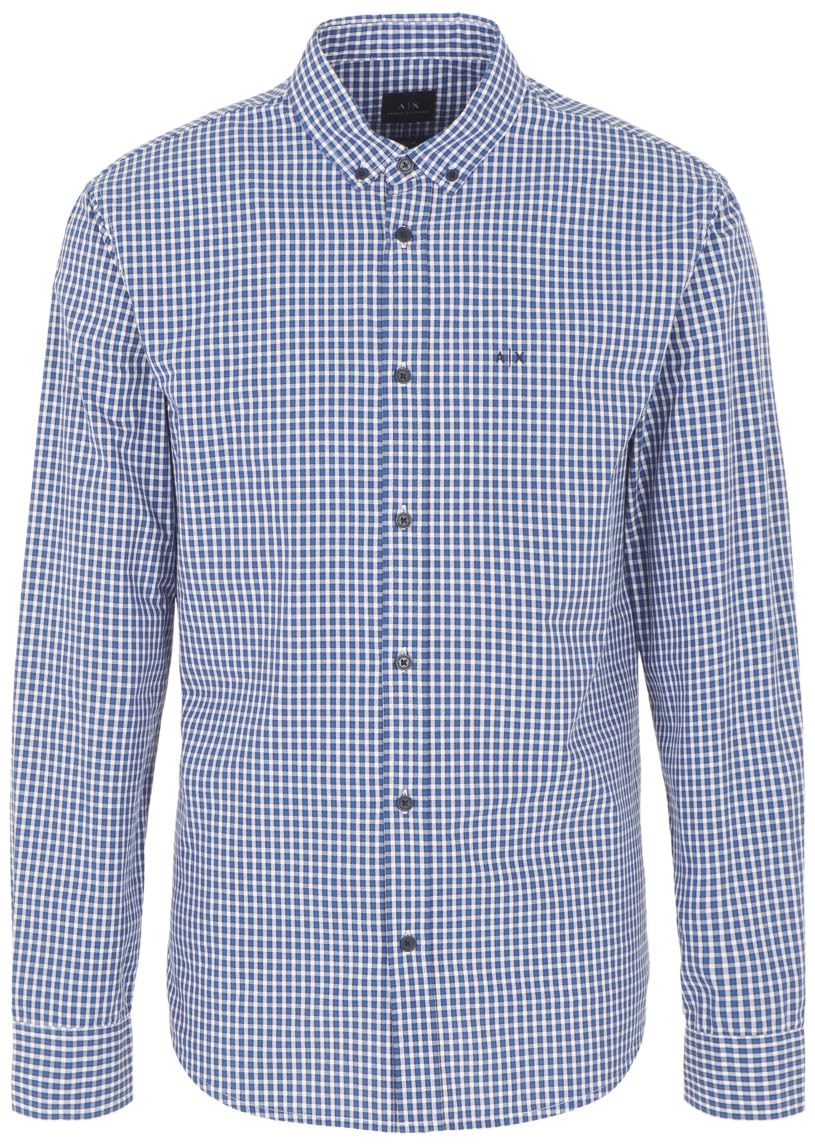 Armani Exchange Herren Regular Fit, Rosin Micro Pattern, Embroidered Logo Shirt, Blau