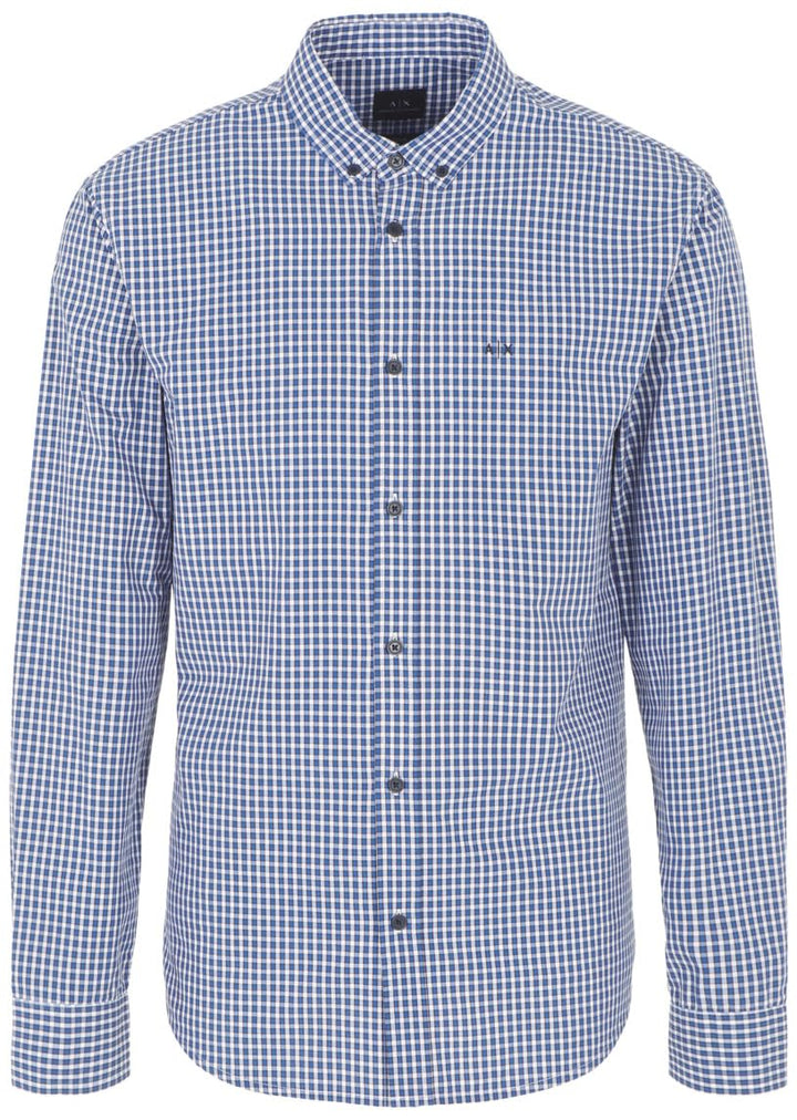 Armani Exchange Herren Regular Fit, Rosin Micro Pattern, Embroidered Logo Shirt, Blau