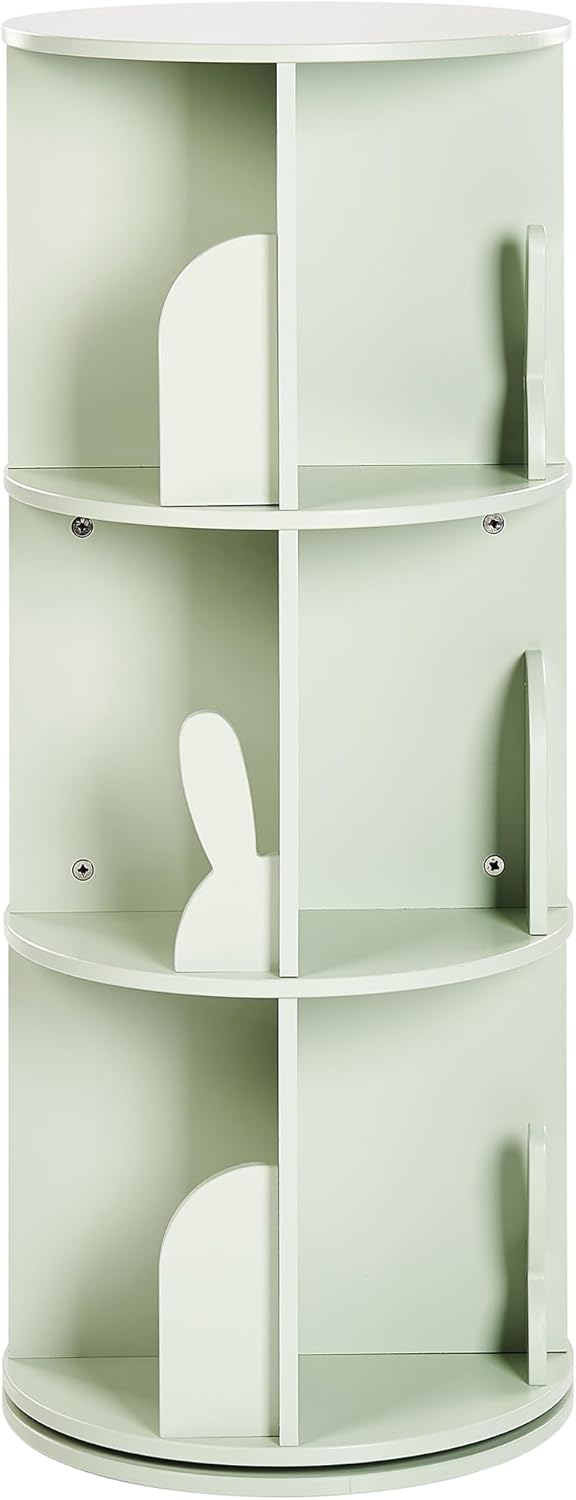 Beliani Drehbares 3-Ebenen-Bücherregal MDF Kinderzimmer Hasenmotiv Hellgrün Caney