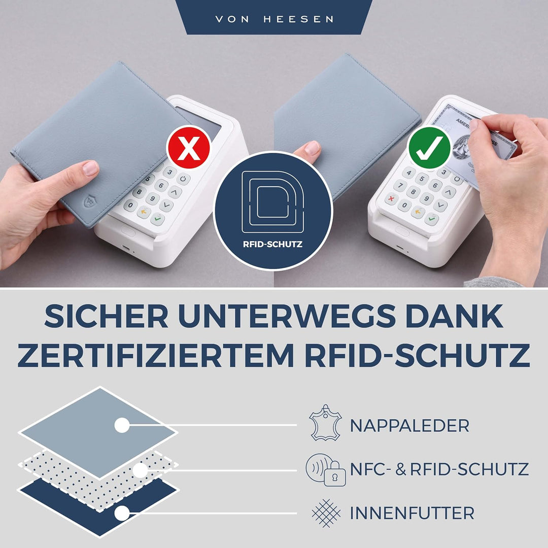 VON HEESEN® Reisepasshülle Leder Etui mit RFID-Schutz - Passhülle Passport Reisepass Mappe Hülle Org