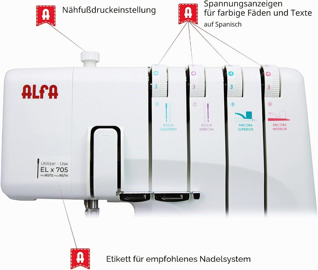 Alfa 8707 Overlock Nähmaschine für den Hausgebrauch Professionell 8707, Professionell 8707