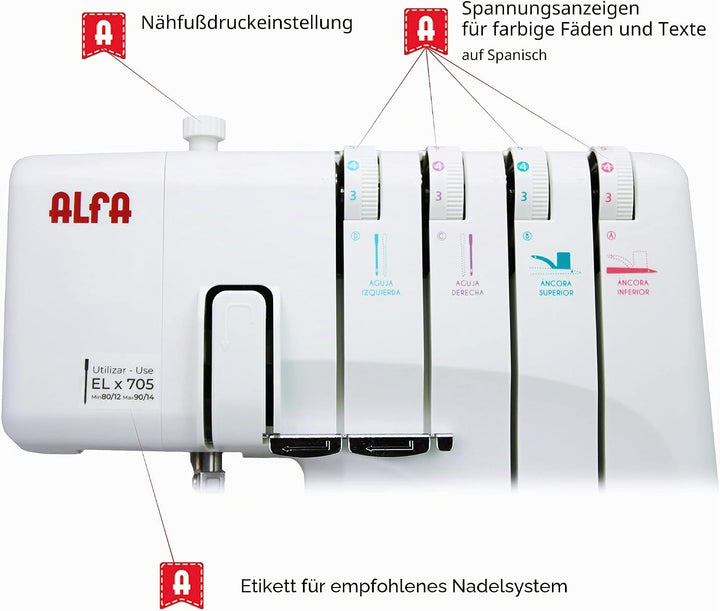 Alfa 8707 Overlock Nähmaschine für den Hausgebrauch Professionell 8707, Professionell 8707