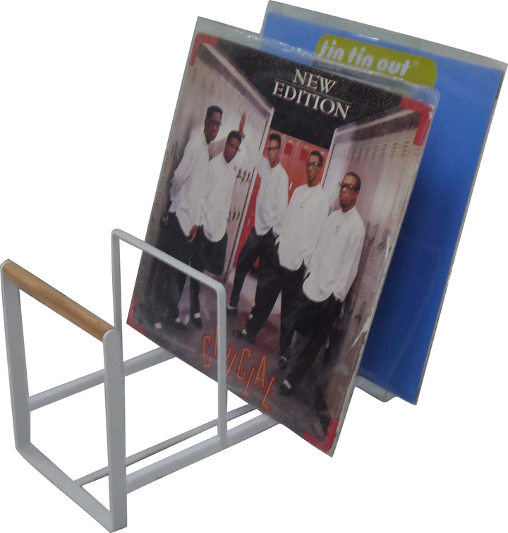 7even Schallplatten Ständer Vinyl Halter für LPs, Maxis 12" in weiss und Holz Optik XL ca. 35 cm lan