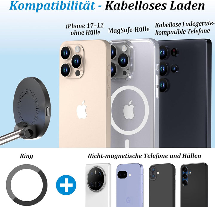 PlusAcc Vakuum Handyhalterung Auto mit Ladefunktion - Saugnapf 360° Drehbar Klappbar Magnetisch Hand