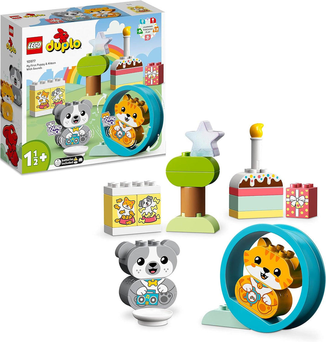 LEGO 10977 DUPLO Mein erstes Hündchen & Kätzchen - mit Ton, Steine für Kleinkinder von 1,5-3 Jahre,