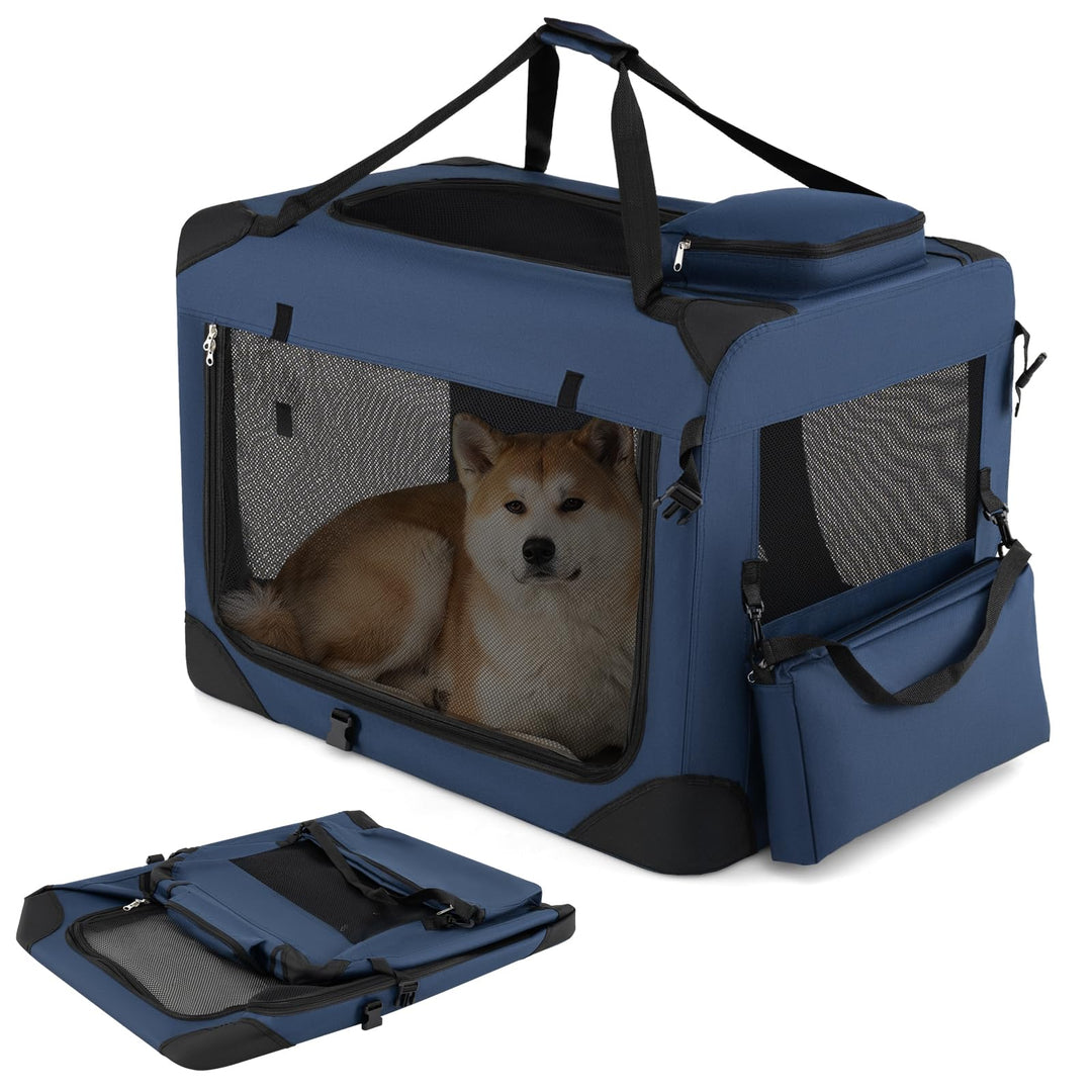 COSTWAY Hundebox Auto, Transportbox Hund faltbar (L-83,5 x 58 x 58 cm,Blau) | Hundetransportbox mit