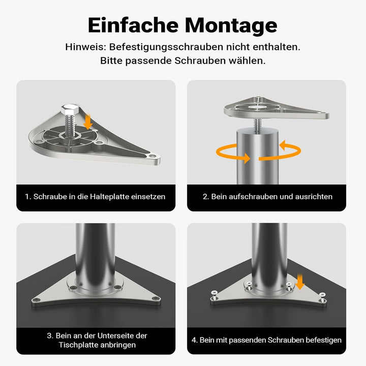 Wiltec Edelstahl Tischbein 4er Set Möbelfuss Verstellbar Ø60mm 710mm Nickel Nickel 710 mm, Nickel 71