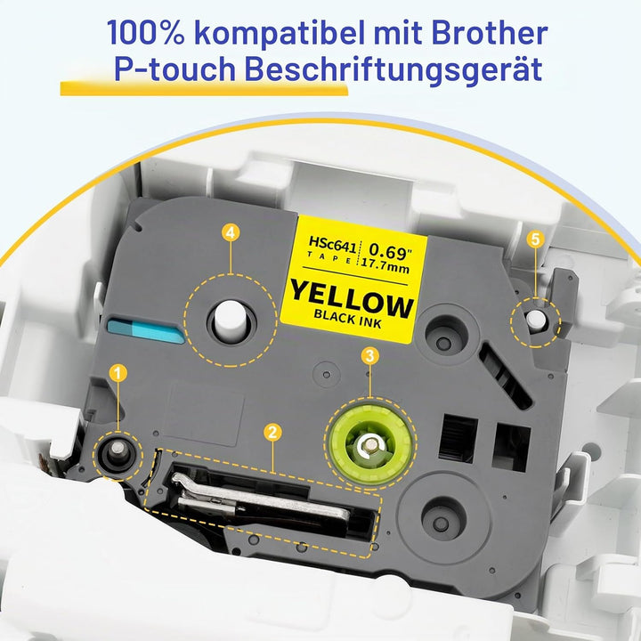 3x Pristar Kompatibles Etikettenband als Ersatz für Brother Schrumpfschlauch HSe-641 HSe641 HSc-641