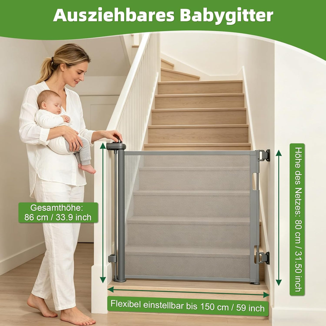 Dioxide Treppenschutzgitter Ausziehbar für Babys, 0-150 cm, Treppenschutzgitter für Kinder und Hunde