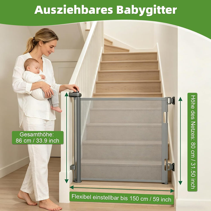 Dioxide Treppenschutzgitter Ausziehbar für Babys, 0-150 cm, Treppenschutzgitter für Kinder und Hunde